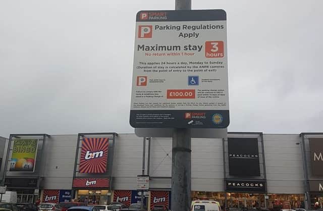 A Smart Parking sign at the Latharna Retail Park.