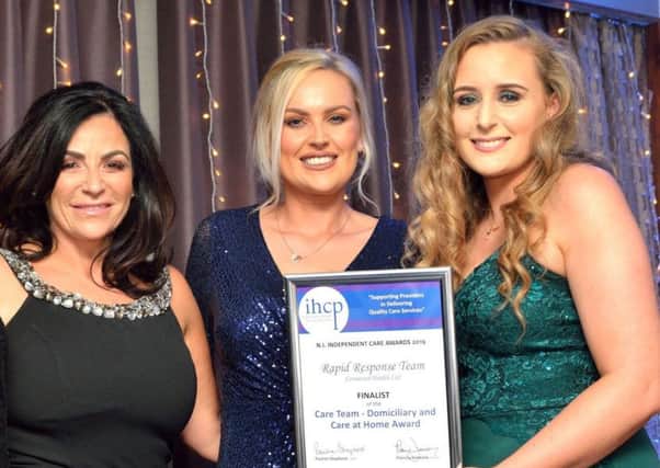 Yasmin Anderson (far right) pictured at the NI Independent Care Awards in November. Also pictured is her colleague Emma McCloy (middle) and Lorraine Corr, Director of Care at Connected Health (left).