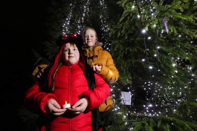 Ruby and Hollie Philips at the NI Hospice Christmas tree.