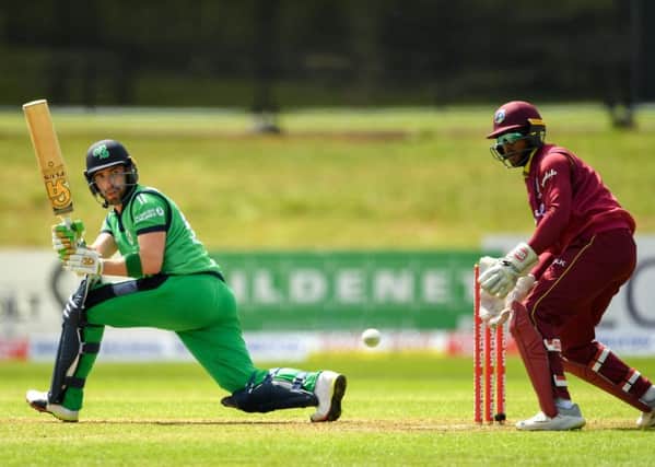 Andrew Balbirnie  plays a shot during the One Day International match between Ireland and West Indies at Malahide last year