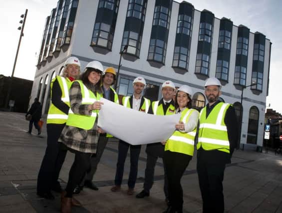 At the announcement of the commencement of work on the new offices of Visit Derry at Waterloo Place. From left are Michelle Murray (DCSDC), Jenny O' Donnell (DCSDC), Paul McNaught (Department for Communities),  Colin Kirkpatrick (Tourism NI), Mark O'Connor (Marcon Fit Out Ltd  Contractors), Aeidin McCarter (DCSDC) and Odhran Dunne (Visit Derry). (Photo: Jim McCafferty Photography)