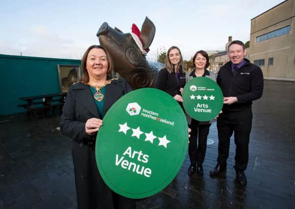 Derry City & Strabane District Council Mayor Michaela Boyle pictured with The Alley's Nicola Bonner, Jacqui Doherty, Venue Manager and Scott Cooper, marking the recognition by Tourism NI as an attractive four star arts venue.