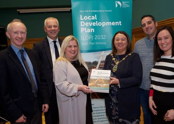 Mayor of Derry City and Strabane District, Councillor Michaela Boyle, pictured launching the Draft Local Development Plan 2032 at the Guildhall in December. Included are Proinsias McCaughey, Principal Planning Officer, John Kelpie, Chief Executive, Derry City & Strabane District Council, Maura Fox, Councils Head of Planning, Cllr Christopher Jackson, Chair of the Planning Committee and Karen Phillips, Director of Environment and Regeneration (Photo - Tom Heaney, nwpresspics)