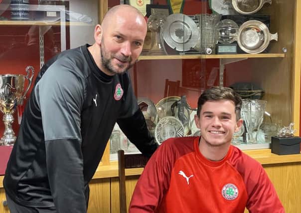 Cliftonville boss Paddy McLaughlin and recent signing Michael McCrudden. Pic by INPHO.