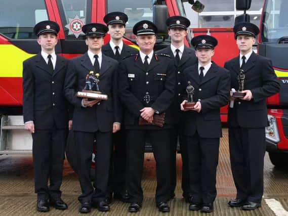 NIFRS graduates Connagh Armstrong, from Larne; Adam White, from Carrickfergus; Stephen Hackworth, from Carrickfergus; Kyle Jordan, from Carrickfergus; David Reeves, from Newtownabbey; and Alexander Morris, from Larne.