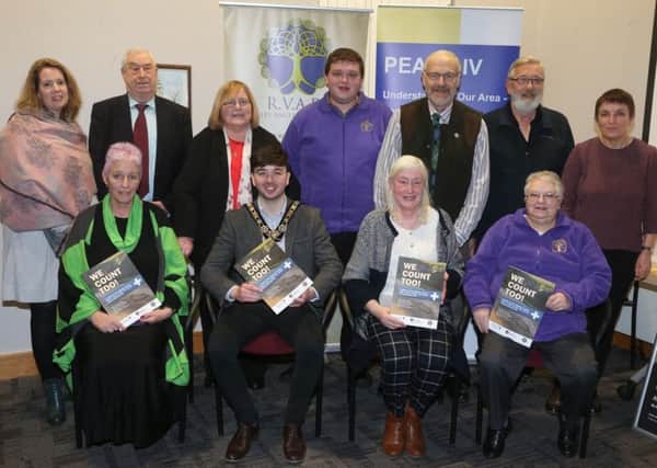 Representatives from Roe Valley Ancestral Researchers and Peace IV pictured with the Mayor of Causeway Coast and Glens Borough Council Councillor Sean Bateson, at the launch of the new book We Count Too! at Roe Valley Arts and Cultural Centre