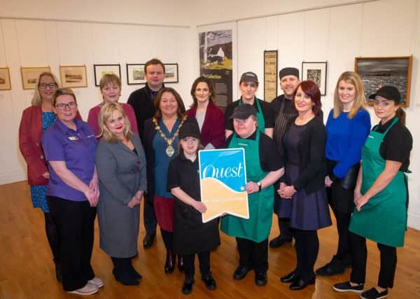 Mayor Michaela Boyle with staff from the Alley Theatre celebrate their latest success