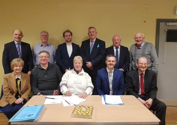 Chairperson Barbara Gilliland (centre) with guest speaker Robbie Butler MLA (centre-right), Vice-Chairperson Alex Caldwell (centre-left) and members of the East Antrim UUP Association Management Committee.