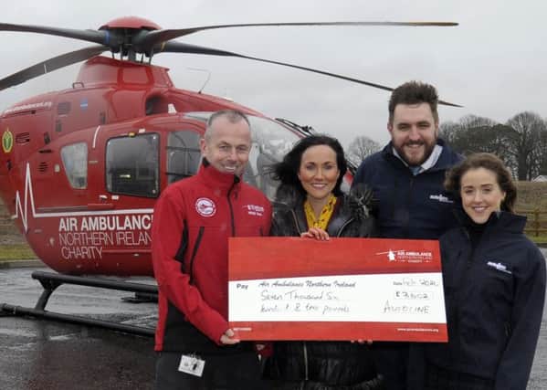 Pictued are  Autoline Insurance's Christian Ryan (Charity Champion) and Michelle Rice (Marketing Executive), AANI Kerry Anderson, Head of Fundraising and HEMS Paramedic Glenn O'Rorke