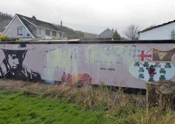 A mural commemorating the Great War which was vandalised at the Glynn. INLT 08-002-PSB