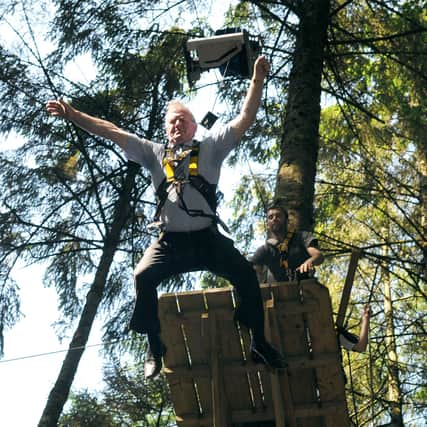 Cookstown Council chairman Sean Clarke tests out the activities at The Jungle as the Summer Programme has incorporated a new Outdoor Pursuits Programme for 14-18 year old at the Jungle N.I.Centre outside Moneymore.mm22-184ar.