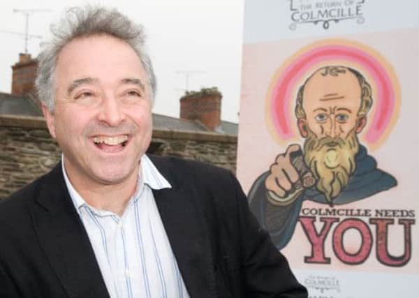 The Return of Colmcille  Call for Participants
 
Frank Cottrell Boyce from Walk the Plank pictured at the launch of the call to the people of Derry~Londonderry and the surrounding areas to get involved in welcoming home the Patron Saint after 1500 years for The Return of Colmcille. The event is taking place over the 7th and 8th June 2013 The Return of Colmcille will celebrate both the iconic and fascinating figure of Saint Colmcille and the City of Derry~Londonderry and its people.  Referencing the North Wests rich heritage and past but very much rooted in the present The Return of Colmcille is a story told by the people and will involve a cast of hundreds in the telling.  The events will be a highlight of the City of Culture 2013 programme and a unique opportunity to present an alternative and inspiring view of the City. Picture Martin McKeown. Inpresspics.com. 6.3.13