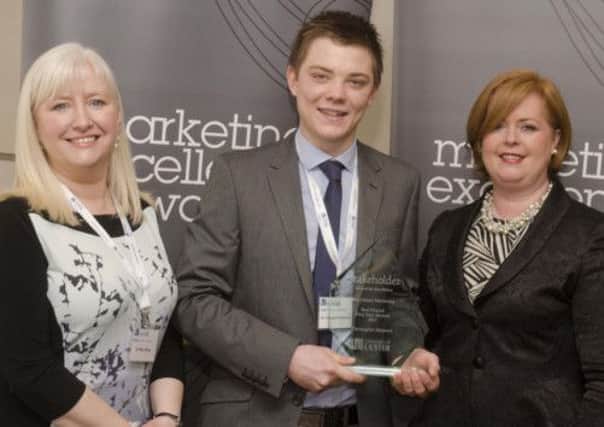 Christopher Shannon, from Ballymena, who was  awarded Stakeholder Group Award for Excellence, presented by Pauline McGreevy, with Course director Mary Boyd at the University of Ulster,