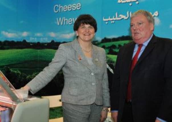 Foster announces ¬1m Russian order for Dale Farm

Dale Farm has won a ¬1million order to supply cheese in Russia, Enterprise Minister Arlene Foster has announced.

The deal was secured by Dale Farm at the Gulfood exhibition in Dubai. Arlene Foster is pictured at Gulfood in Dubai with Dale Farms Brian Moffatt.