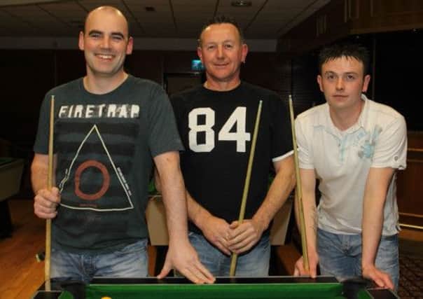 The Diamond A team of Brendan O'Mullan, Brendan Graffin and Malcolm Graffin who played in the Towers Pool League 3-A-Sides in the Michelin Club.  INBT 11-171CS