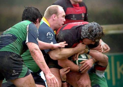 POWER... Rainey power for the line during last Saturday's Ulster League clash with Ballynahich.INMM1113-364SR