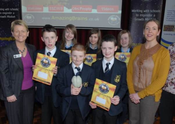 Some of the Larne High School pupils who took part in the "Blast Off" study skills seminar run by Roisin McFeeny and Bernie McAllister from local company Amazing Brains. INLT 10-315-PR