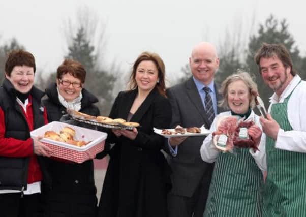 Moira O'Kane, from Bake My Day in Armagh, Pat Simpson, Valley Crust Bakery in Gilnahirk, Linda Martin and Martin Walsh, Rushemere Shopping Centrem and Jennifer and Kenny Gracey, Forthill Farm Shop, Tandragee. INLM1213-13