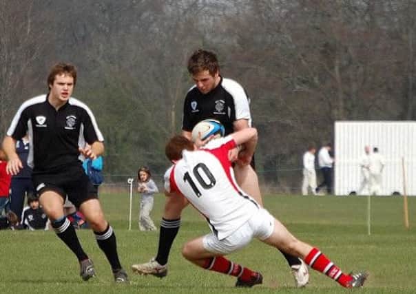 Action from a previous Ballymena Barbarians game a few seasons back. The Ulster player tackling Ballymena's Darrell Montgomery is none other than current Ireland out-half Paddy Jackson.