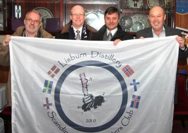 Christer, Jan, Uno and Roy, members of the Lisburn Distillery Scandinavian Supporters Club who visited the club at the weekned and took part in the 50th annivresary event to mark the Whites winning the Irish League in the 1962-63 season.