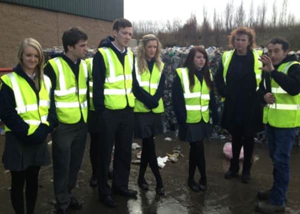 RECYCLE... Pupils from Upper Sixth North Coast Integrated School in Coleraine 'waste' no time at RiverRidge Recycling as they learn first-hand how easy it is for them to reduce their impact on the environment by reusing and recycling their waste. They visited the state-of-the-art Recycling Facility at Ringsend as part of the Applied Science A level studies.