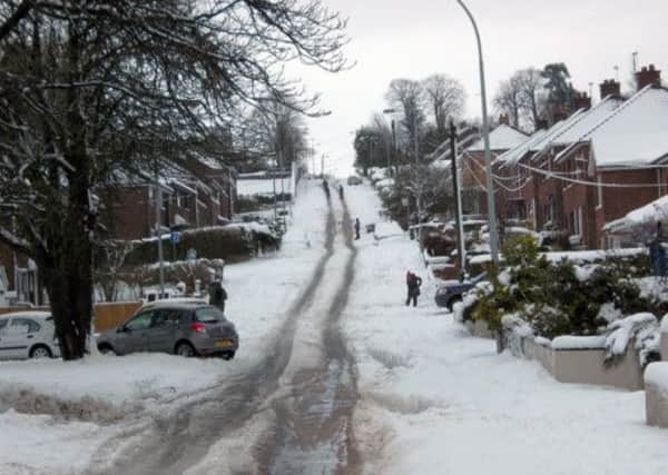 Tricky conditions underfoot: The scene on the Carnmoney Road, Glengormley last weekend. Pic by Brian McCalden