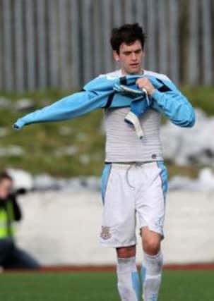 Mark Surgenor pulls on the goalkeeper's jersey for the second time in his Ballymena United career at Solitude after regaulr number one Dwayne Nelson was injured in the 5-0 defeat by Cliftonville. Picture: Press Eye.