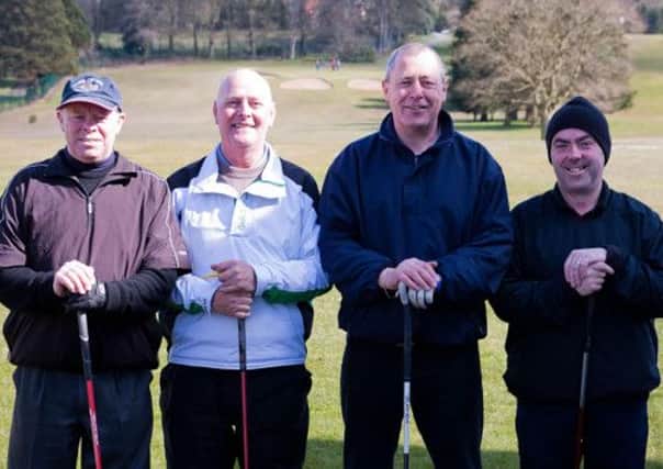 Paddy McCorry, Marty Rea, Sean McEvoy and Paul Mulgrew take a break from play at Lurgan.INLM14-702