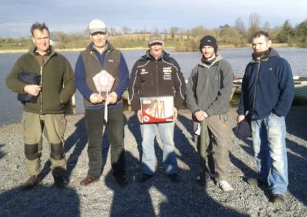 Winners of Islandderry Fishery's winter league - from left to right, Noel Roberts (fourth), Bill Johnston (first), Ronnie McFadden (second), Andy McCandless (third) and George Dumigan (fifth)