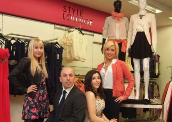 Models Julie Hallaway and Jill Stirling pictured with Moore's of Coleraine Manager Simon Colquhoun and DJ Louise at the Style Lounge.
