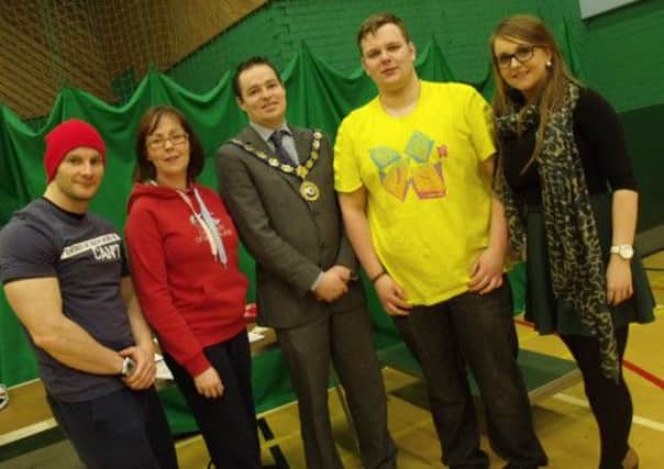 Pictured at the recent Community Health Evening at Roe Valley Leisure Centre are: (from left to right) participants Ricky Morrison and Anne Marie Kelly, Limavady Mayor Cathal McLaughlin, participant Cahir Logue and Health Development Officer Eimear Teague.