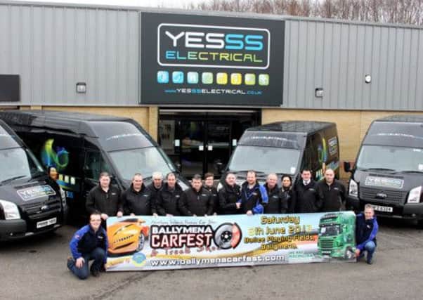 Staff from Yesss Electrical who are the main sponsors of Ballymena Carfest 2013 are pictured with carfest members Paul Dempster, Derek Fullerton and Edward Wilson. Also included are Sam McMullan (Coleraine Yesss manager) and David Kirkpatrick (Ballymena Yesss manager). INBT14-218AC