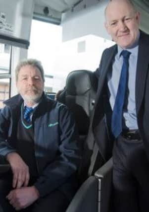 L-R Andy Johnson, Translink Ulsterbus bus driver, Ballymena is pictured with Translinks Billy Gilpin, Employee Relations Manager following Andys runner up award for ULR (Union Learning Representative) of the Year 2013.