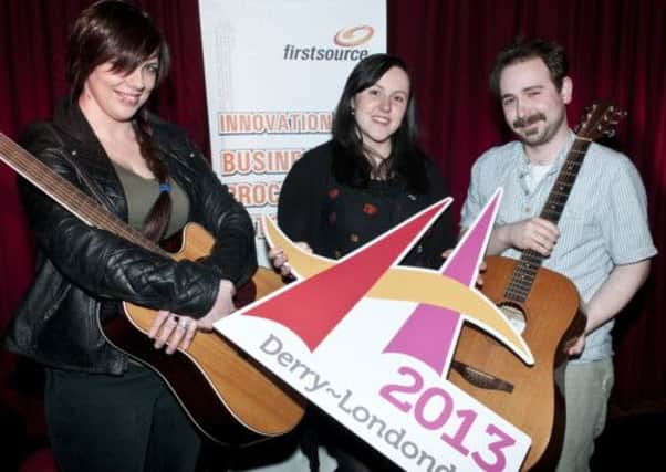 Prizewinners Sharon White, Aoife White and Nate McCartney who performed during the First Source City of Culture 2013 Singer/ Songwriter competition in Sandinos Bar in association with Arts and Business Northern Ireland. Picture Martin McKeown. Inpresspics.com.