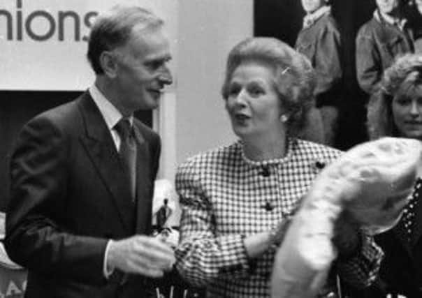 Margaret Thatcher visits Desmonds Factory in 1998. She is pictured with Denis Desmond.