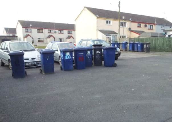 Unemptied bins at Lurgantarry on Monday evening