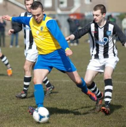 Eglinton striker Ryan Twist lines up a shot at goal during their match against Ardmore on Saturday. INLS1513-115KM