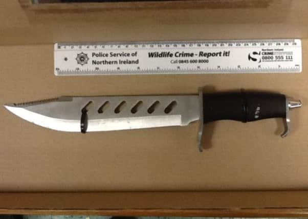 A knife with a 10 blade which was recovered from a car in Garrymore INPT15-028