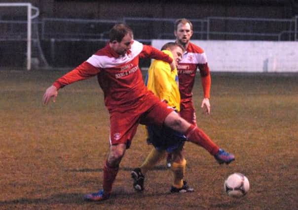 Action from Larne's 0-0 draw with Bangor. INLT 16-990-CON