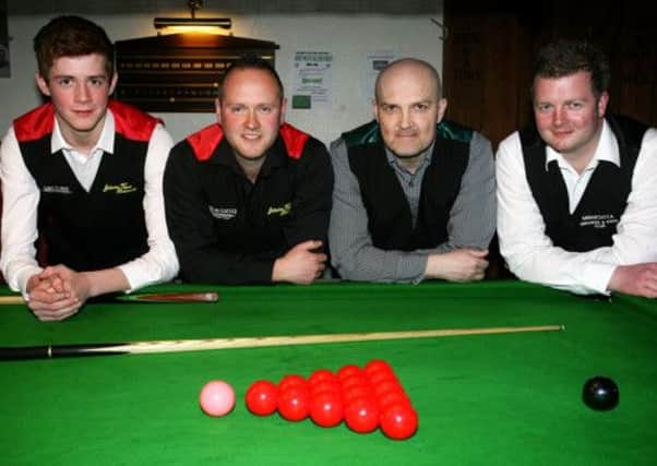 Rory Kenny, David McClintock, Davy Swann and Willie Dobbin of Minnesota B Snooker team. INBT16-212AC