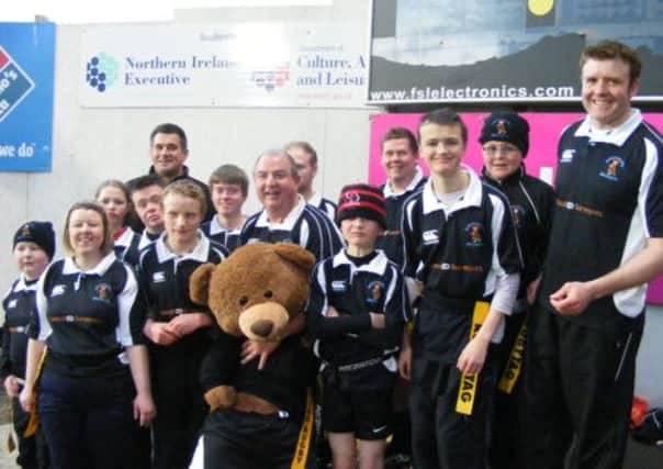 Ballymena RFC Bears players and coaches pictured during their visit to Ravenhill on Friday night when they played at half-time in the Ulster match.
