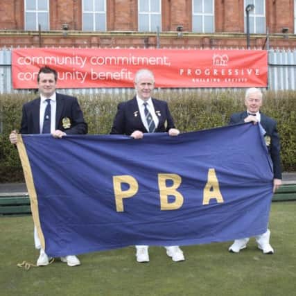 Pictured (l-r) at the launch of the 2013 NIPBA season supported by Progressive Building Society, are Mark Pearson, Kieran Adams and Jim Gaul from Portglenone Bowling Club.