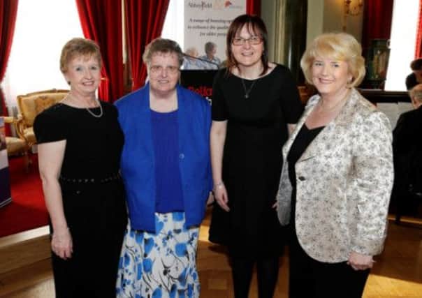 Pictured (l-r) at the launch are Jackie Campion, scheme supervisor, Bryans House, New Mossley; Mrs Shirley, resident of Bryans House; Heather Smyth, Housing Officer, Abbeyfield  & Wesley Housing Association and Baroness Dean, Abbeyfield Society President. INNT 17-506CON