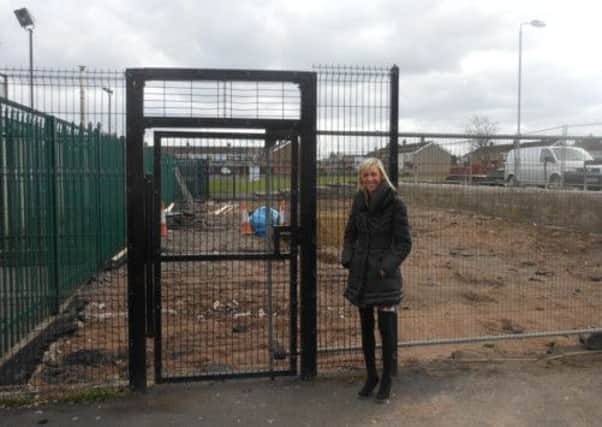 Craigavon Mayor Cllr Carla Lockhart surveying progress at the new play facilities for children at Mourneview, Grey Estates and Hospital Estates INLM1713 009