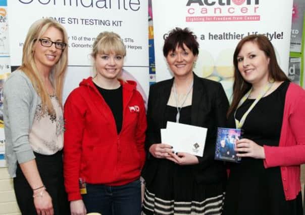 Claire Copeland, Janelle Lawson, Julie Ozturk, and Alison Lambert pictured during the health and well being day at the Northern Regional College (NRC) Coleraine Campus on Monday morning. CR17-417PL