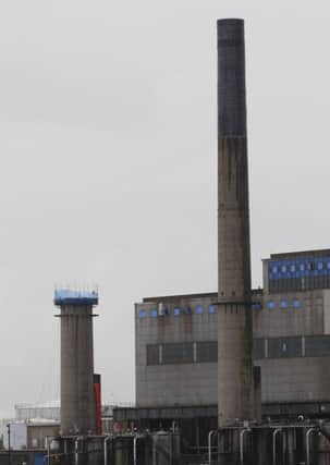 A view of the chimneys which are being demolished at Coolkeeragh Power Station. LS32-164KM