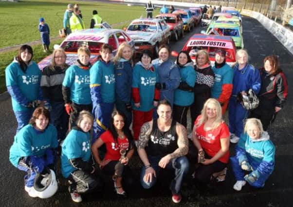 All the ladies line up before their charity race at Ballymena Raceway along with Peter Bremner who presented the awards. INBT18-226AC