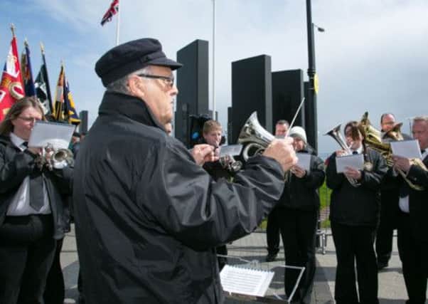 Des Graham leads 3rd Carrick Silver Band at the Cenotaph. INCT 18-459-RM