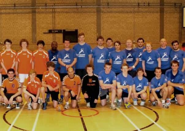 Team members of Coleraine & Belfast Olympic Handball teams pictured at the University  of Ulster
CR18 432 MP Handball teams