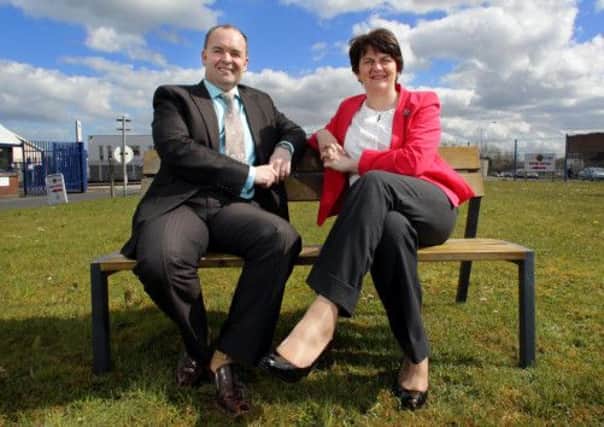Enterprise Minister Arlene Foster with Alan Lowry at the Valley Business Centre. INNT 19-519CON Pic by William Cherry